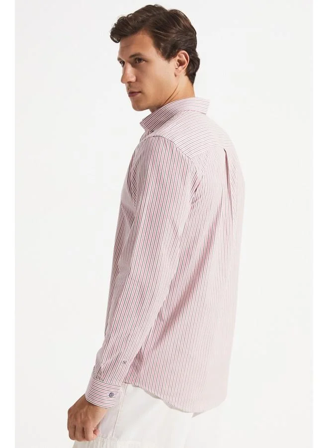 JUNE June Exclusive Men Long Sleeve Striped Regular Fit Shirt Ecru - Khaki