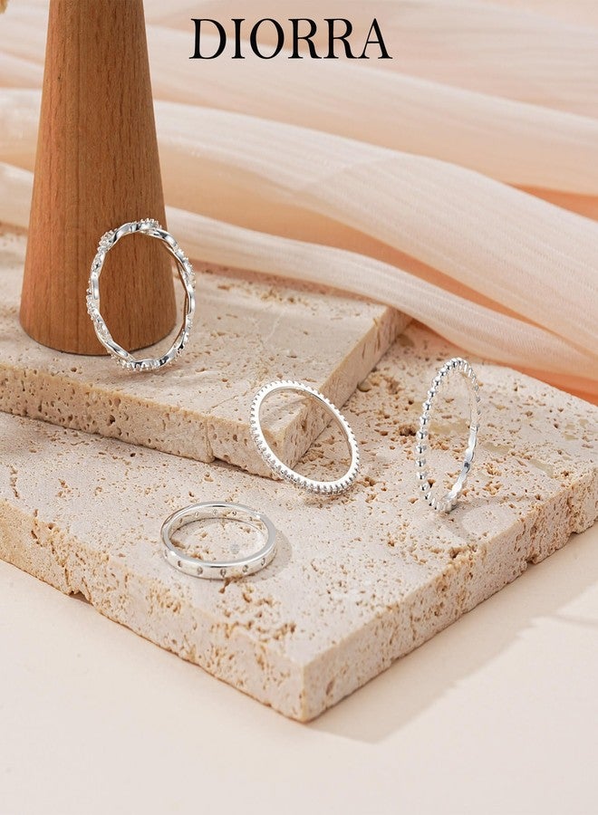Diorra Sterling Silver Ring for Women, 4PCS Thin Stackable Rings Cubic Zirconia Thumb Ring Set Engagement Statement Wedding Bands for Women Size 5-10, 5, Metal, No Gemstone - Image 5