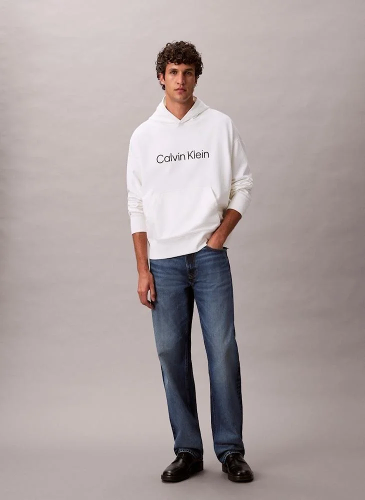 Calvin Klein WHITE Logo Pullover Hoodie for Men | Best Price UAE