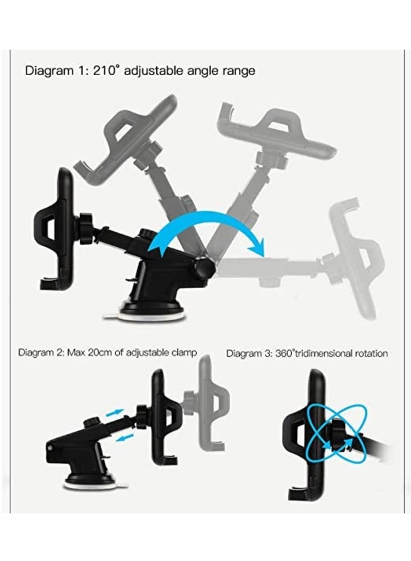 Yesido Car Mobile Holder, 270 Degree Rotation & Adjustable Mobile Stand for Car Dashboard Windshield, Universal Cell Phone Holder with Suction Cup, Release Button and Lock Mechanism - Image 2