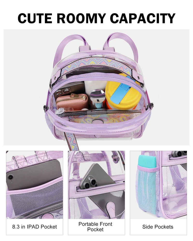 FADEON Clear Small Backpack Purse for Women, Designer Transparent Shoulder Handbag, PVC Mini Clear Bag for Stadium Approved - Image 4
