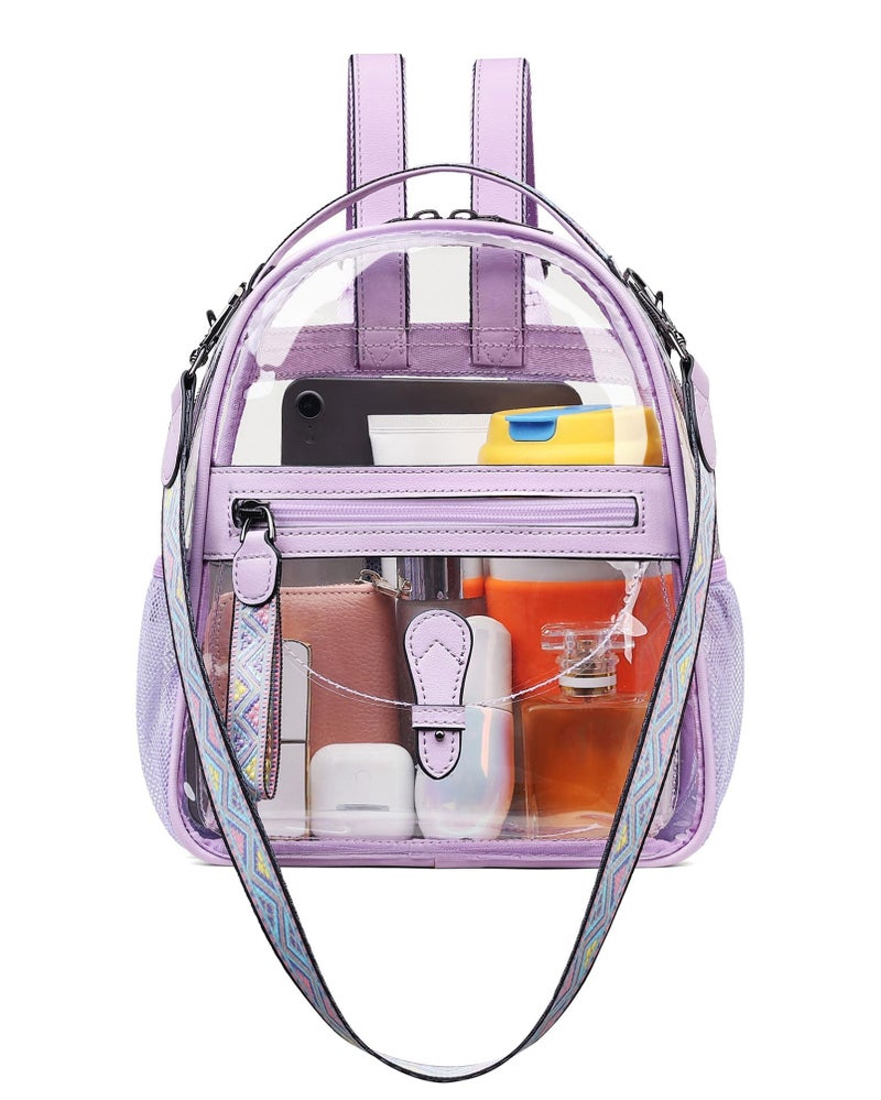 FADEON Clear Small Backpack Purse for Women, Designer Transparent Shoulder Handbag, PVC Mini Clear Bag for Stadium Approved - Image 1