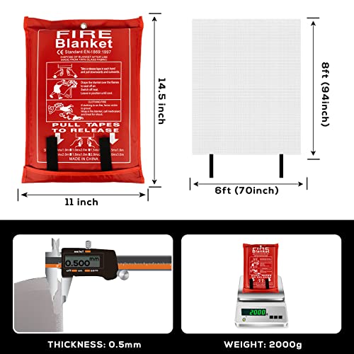 FLASLD Large Fire Blanket for Home and Kitchen, 6 ft x 8 ft Fiberglass Welding Blanket Emergency for People, Flame Retardant Protection and Heat Insulation - Image 2