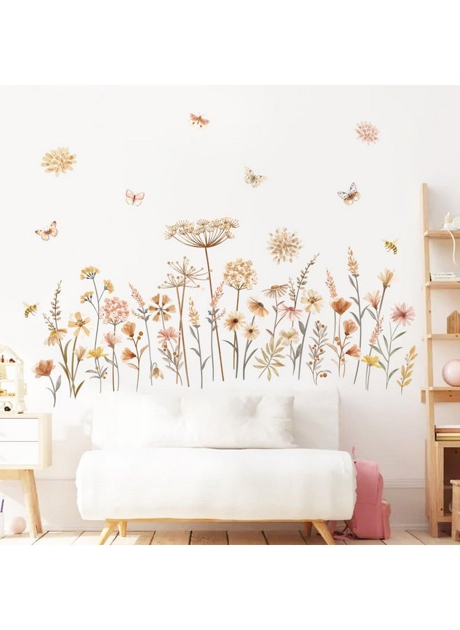 decalmile - Boho Flower Wall Decals Wildflower Floral Dandelion Grass Wall Stickers Baby Nursery Girls Bedroom Kids Room Wall Decor - Image 1