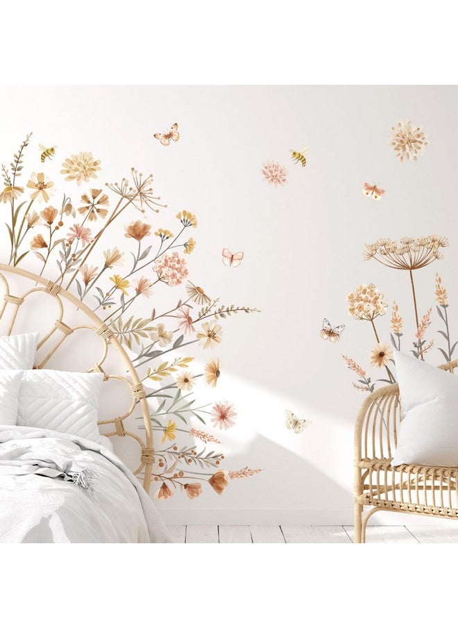 decalmile - Boho Flower Wall Decals Wildflower Floral Dandelion Grass Wall Stickers Baby Nursery Girls Bedroom Kids Room Wall Decor - Image 1