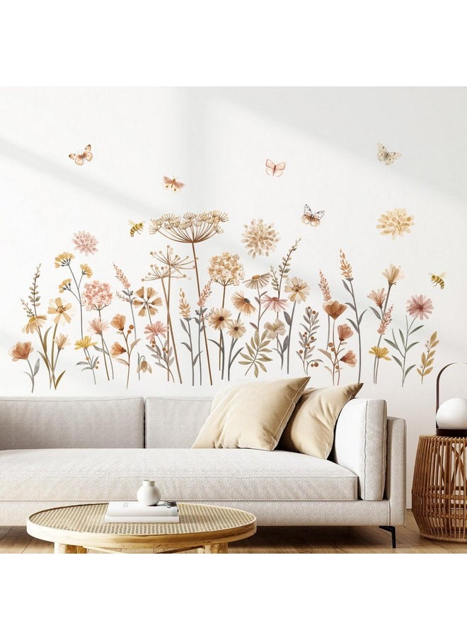 decalmile - Boho Flower Wall Decals Wildflower Floral Dandelion Grass Wall Stickers Baby Nursery Girls Bedroom Kids Room Wall Decor - Image 1