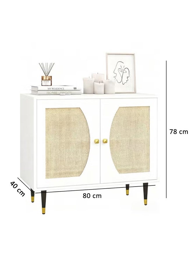 كلناميان خزانة تخزين بيضاء عصرية بأبواب من الخيزران، وبوفيه جانبي مزين بقطع ذهبية وأرجل مدببة. - Image 5