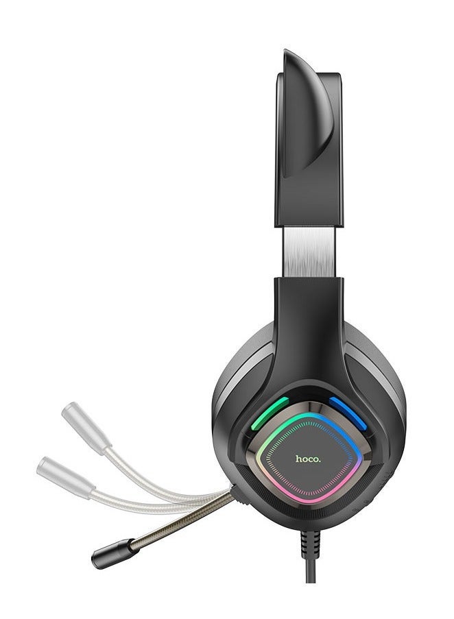 Hoco Headphones W107 Cute Cat Wired Gaming Headset with LED Cat Ear Lights – Dual 3.5mm & USB-A Connectivity, Long Flexible Microphone for Clear Voice Chat, Comfortable Leather Earmuffs for Extended Gaming Sessions, Perfect for PC, Laptop & Consoles  - Image 4