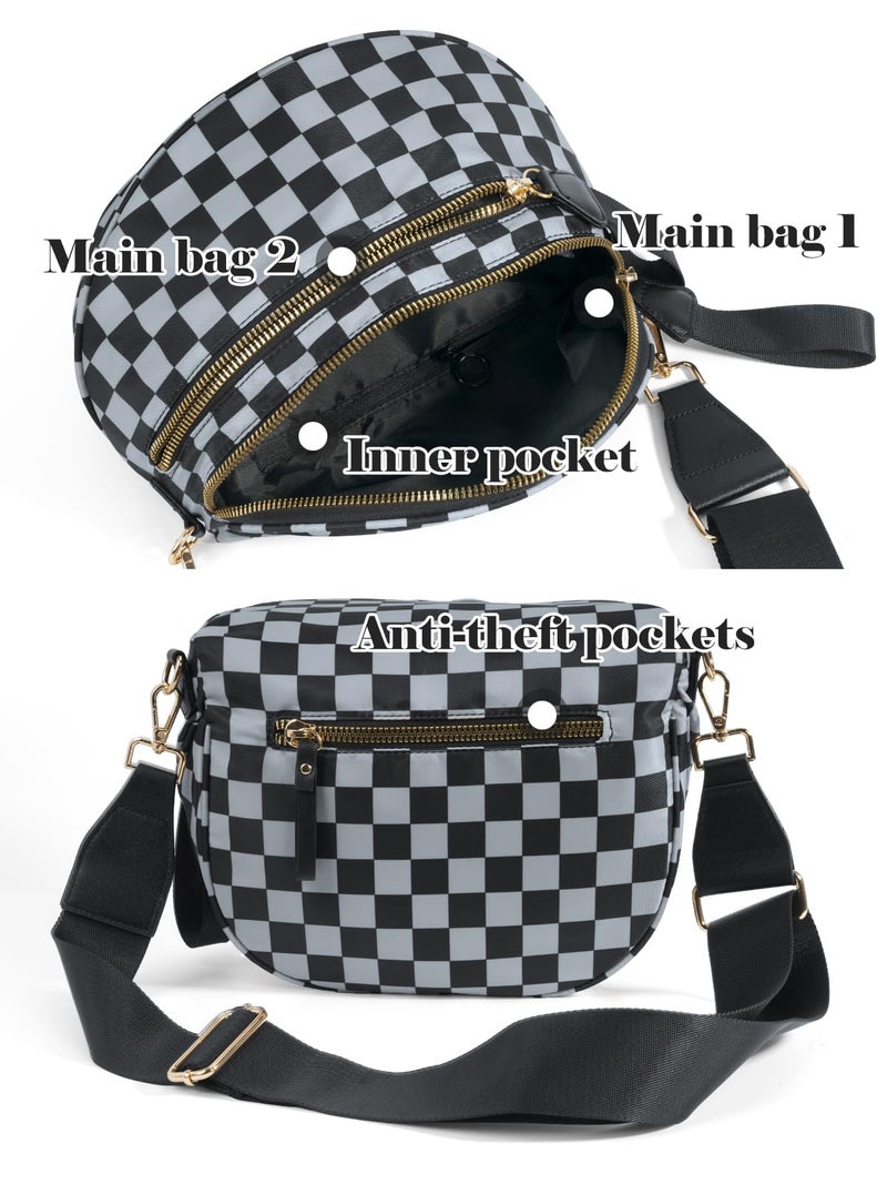 MEISEY Black and White Checkered Crossbody Bum Bag for Women,Spacious Checkered Purse Fanny Packs Belt Bag Sling Bag with Shoulder Strap (Dark Gray Checkered) - Image 4