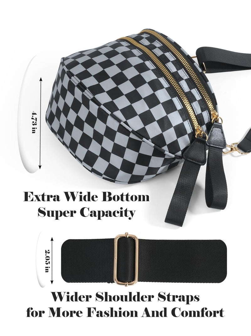 MEISEY Black and White Checkered Crossbody Bum Bag for Women,Spacious Checkered Purse Fanny Packs Belt Bag Sling Bag with Shoulder Strap (Dark Gray Checkered) - Image 5