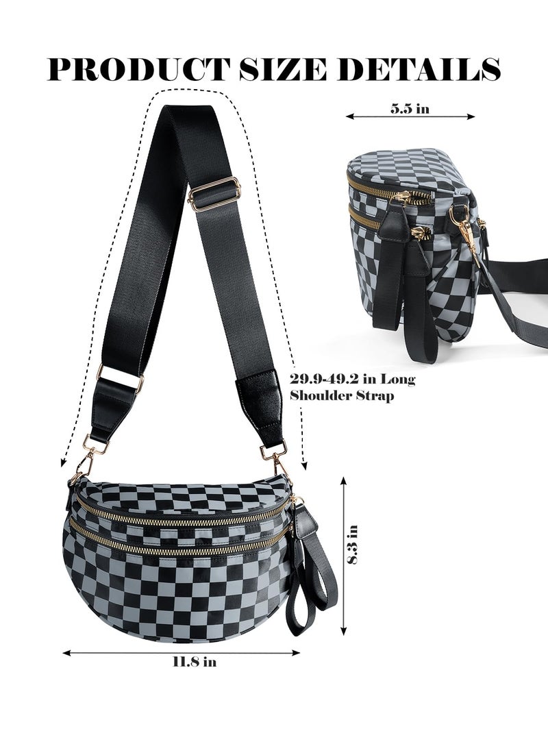 MEISEY Black and White Checkered Crossbody Bum Bag for Women,Spacious Checkered Purse Fanny Packs Belt Bag Sling Bag with Shoulder Strap (Dark Gray Checkered) - Image 3