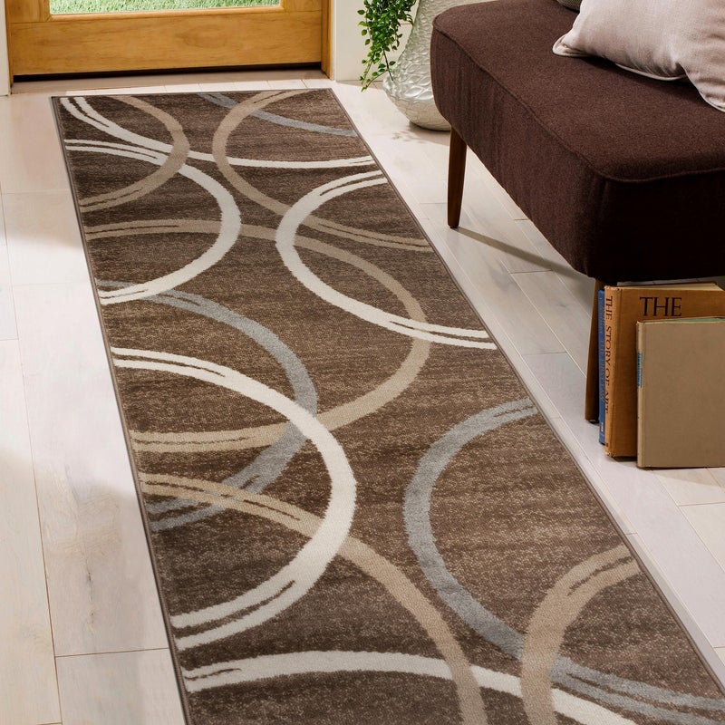Rugshop Rugshop Modern Wavy Circles Design Runner Rug 2 x 10 Brown