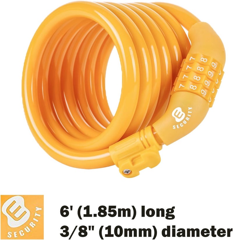 ETRONIC Bike Lock M6, Cable Lock 6 Feet Long Coiled Security Resettable Combo Combination Lock Bicycle Lock with Mounting Bracket - Image 3