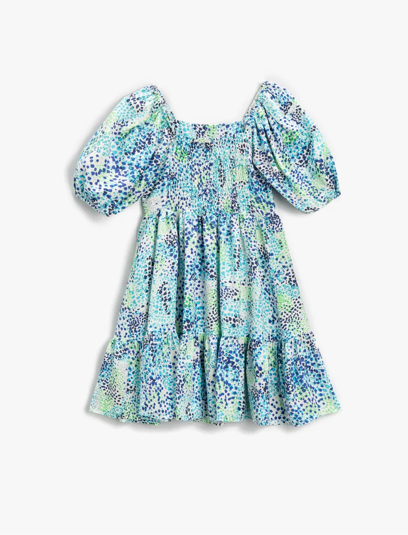 KOTON Midi Dress Patterned Puff Sleeve Voluminous