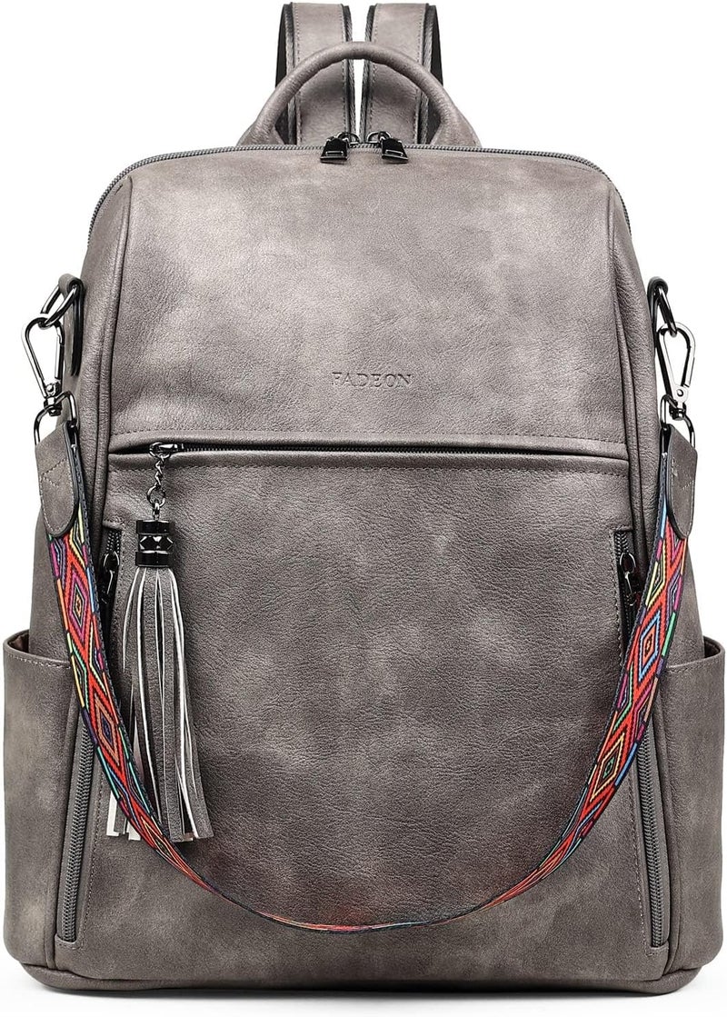 FADEON Leather Backpack Purse for Women Designer Travel Backpack Purses PU Fashion Ladies Shoulder Bag with Tassel - Image 1