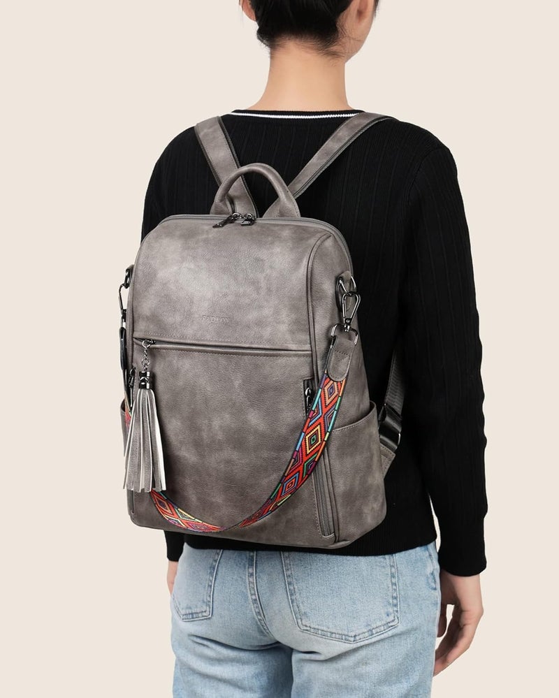 FADEON Leather Backpack Purse for Women Designer Travel Backpack Purses PU Fashion Ladies Shoulder Bag with Tassel - Image 2