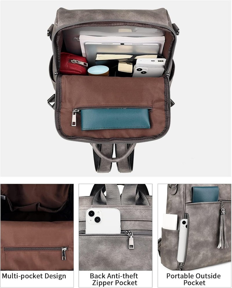 FADEON Leather Backpack Purse for Women Designer Travel Backpack Purses PU Fashion Ladies Shoulder Bag with Tassel - Image 5