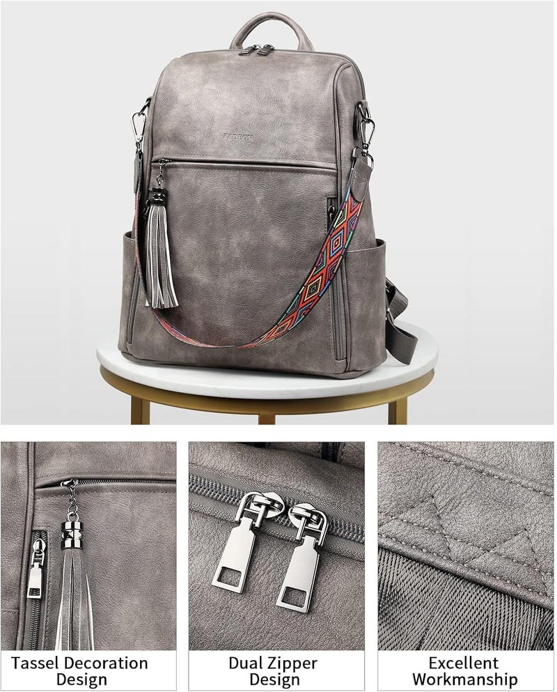 FADEON Leather Backpack Purse for Women Designer Travel Backpack Purses PU Fashion Ladies Shoulder Bag with Tassel - Image 4