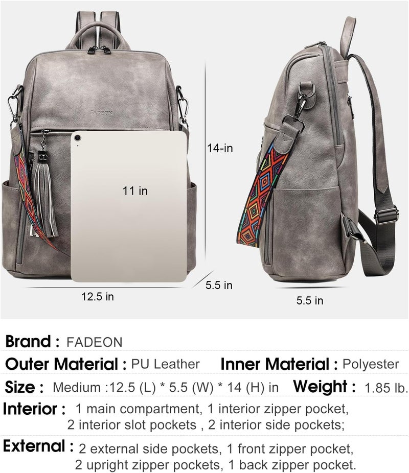 FADEON Leather Backpack Purse for Women Designer Travel Backpack Purses PU Fashion Ladies Shoulder Bag with Tassel - Image 3
