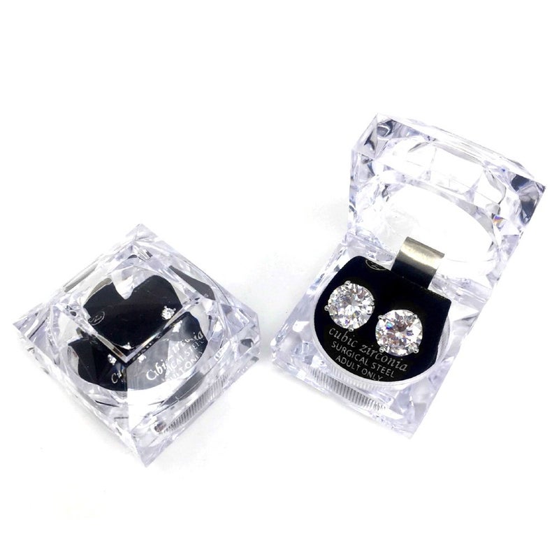 Me Plus Stainless Steel Round Cut Cubic Zirconia Stud Earrings With Clear Case - Gold, Silver (3mm~12mm) (12mm-Silver) - Image 5