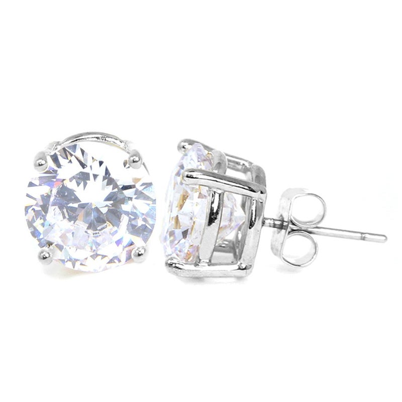 Me Plus Stainless Steel Round Cut Cubic Zirconia Stud Earrings With Clear Case - Gold, Silver (3mm~12mm) (12mm-Silver) - Image 3