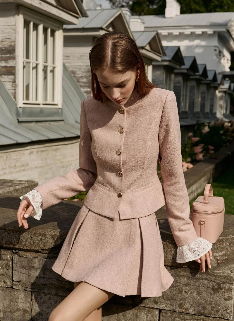 Lichi Straight jacket with stand-up collar and large buttons