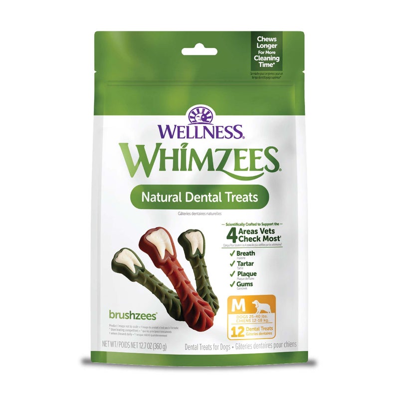 WHIMZEES Wellness WHIMZEES Brushzees Dog Dental Treats, Natural Chews, Medium Size Stick, (12 Count) - Image 1