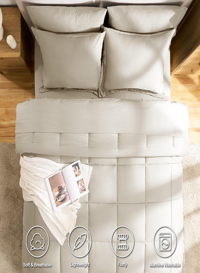 CozyLux Oatmeal Full Size Comforter Sets with Sheets - 7 Pieces Bed in a Bag, Full Size Bed Set Bedding Sets for All Season with Comforter, Flat Sheet, Fitted Sheet, Pillowcases & Pillow Shams - Image 2