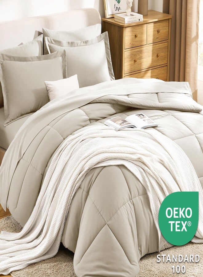 CozyLux Oatmeal Full Size Comforter Sets with Sheets - 7 Pieces Bed in a Bag, Full Size Bed Set Bedding Sets for All Season with Comforter, Flat Sheet, Fitted Sheet, Pillowcases & Pillow Shams - Image 3