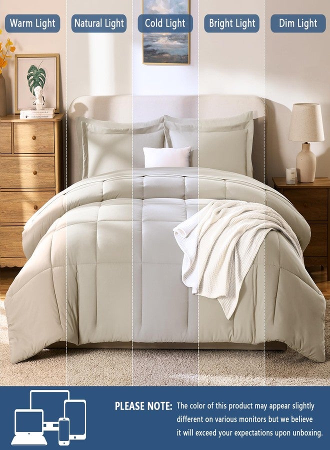 CozyLux Oatmeal Full Size Comforter Sets with Sheets - 7 Pieces Bed in a Bag, Full Size Bed Set Bedding Sets for All Season with Comforter, Flat Sheet, Fitted Sheet, Pillowcases & Pillow Shams - Image 5