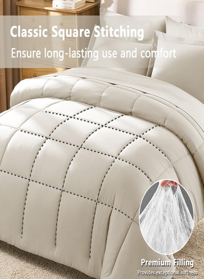 CozyLux Oatmeal Full Size Comforter Sets with Sheets - 7 Pieces Bed in a Bag, Full Size Bed Set Bedding Sets for All Season with Comforter, Flat Sheet, Fitted Sheet, Pillowcases & Pillow Shams - Image 4