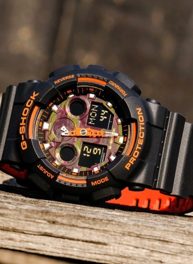 Casio G-Shock Men's Resin Sports Watch - Orange Dial Hands - GA-100BR-1A - Image 2