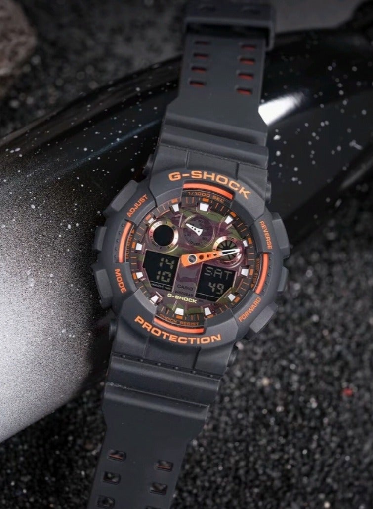 Casio G-Shock Men's Resin Sports Watch - Orange Dial Hands - GA-100BR-1A - Image 3