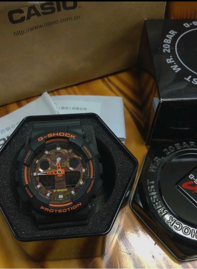 Casio G-Shock Men's Resin Sports Watch - Orange Dial Hands - GA-100BR-1A - Image 4