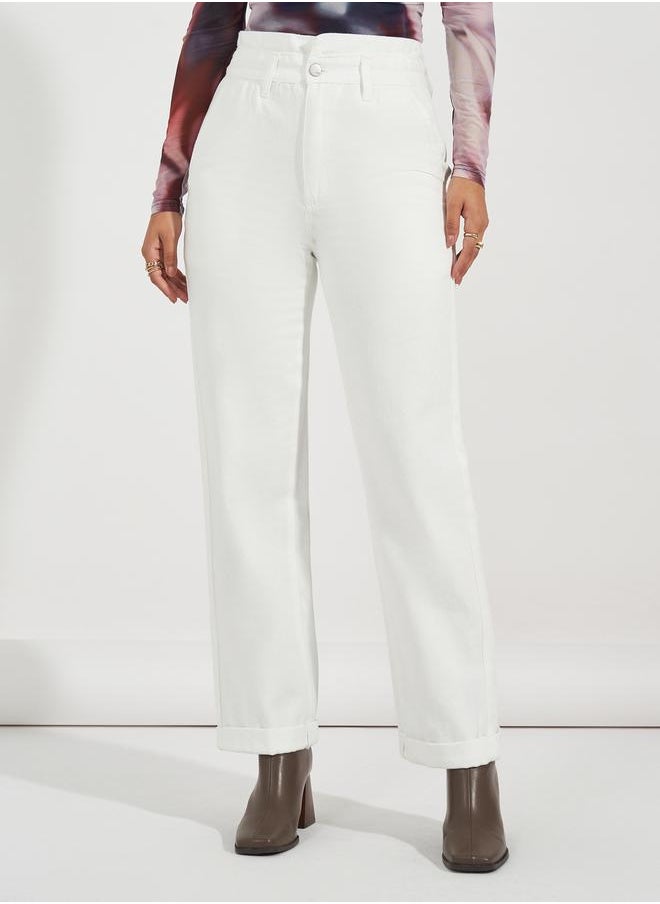 Styli - High Rise Straight Fit Paper Bag Waist Jeans - Image 1
