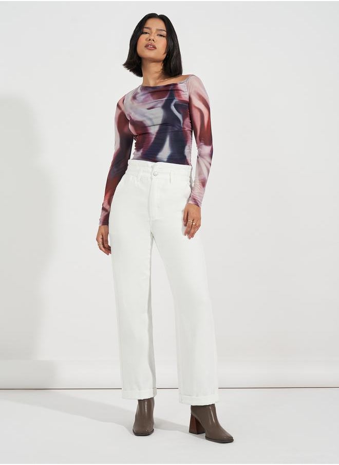 Styli - High Rise Straight Fit Paper Bag Waist Jeans - Image 1
