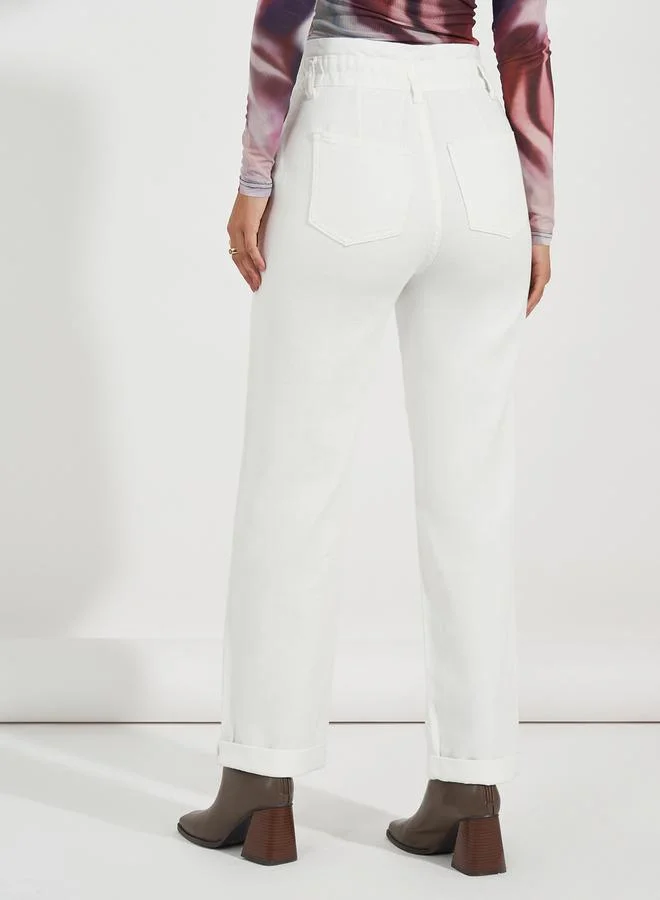 Styli High Rise Straight Fit Paper Bag Waist Jeans