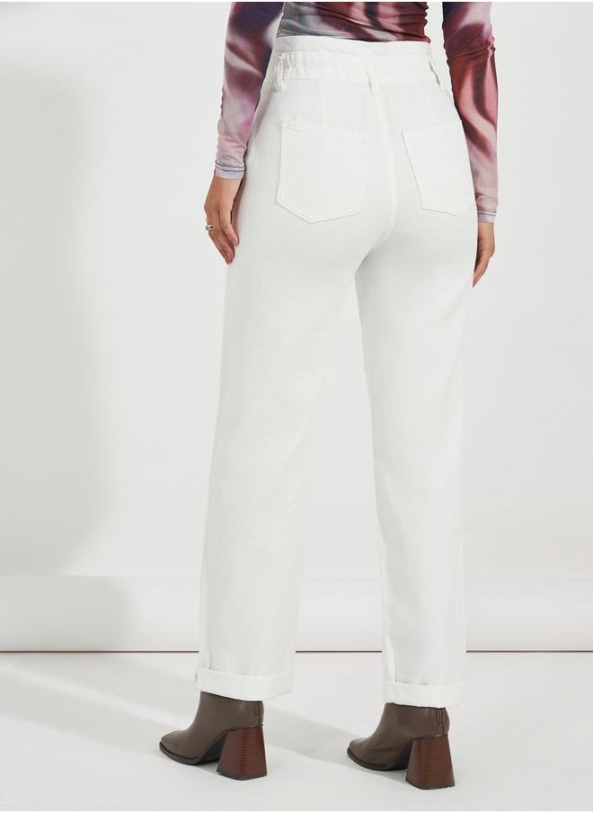 Styli - High Rise Straight Fit Paper Bag Waist Jeans - Image 1