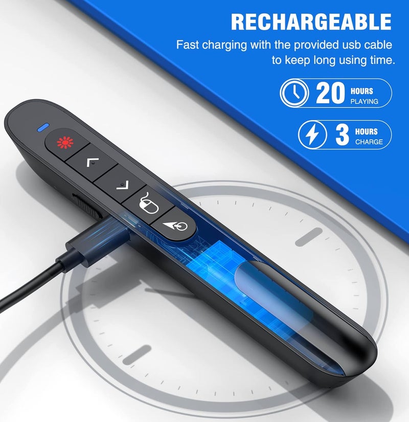 Dino Strike Wireless Presenter Remote with Air Mouse Control, Rechargeable USB Presentation Clicker PPT Pointer RF 2.4GZ PowerPoint Clicker Slide Advancer for Computer Laptop Mac - Image 4