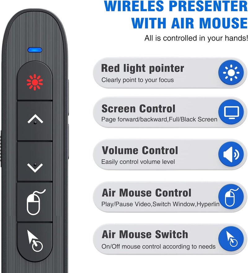 Dino Strike Wireless Presenter Remote with Air Mouse Control, Rechargeable USB Presentation Clicker PPT Pointer RF 2.4GZ PowerPoint Clicker Slide Advancer for Computer Laptop Mac - Image 2