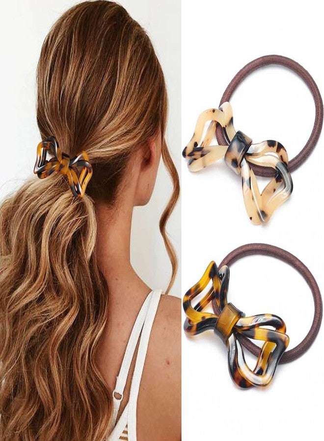 CAKURE Bow Hair Ties Tortoise Shell Ponytail Holder Bow Hair Accessories for Women and Girls (Pack of 2) - Image 1