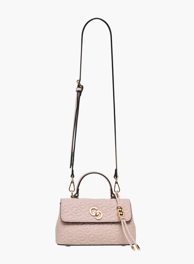 Celeste Monogram Embossed Crossbody Bag with Detachable Strap and Twist Lock Closure