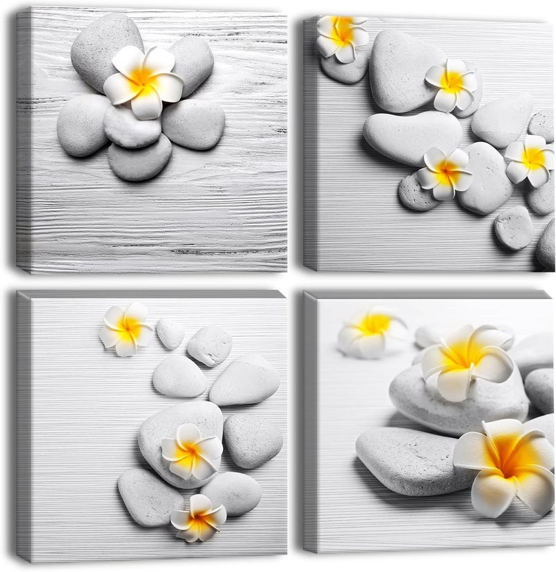 Artscope 4 Parts Canvas Print – Yellow Stones and Flowers on Canvas Wall Decoration for Bedroom - Image 1