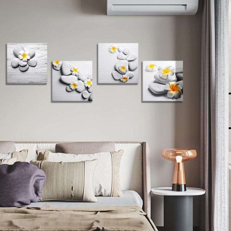 Artscope 4 Parts Canvas Print – Yellow Stones and Flowers on Canvas Wall Decoration for Bedroom - Image 4