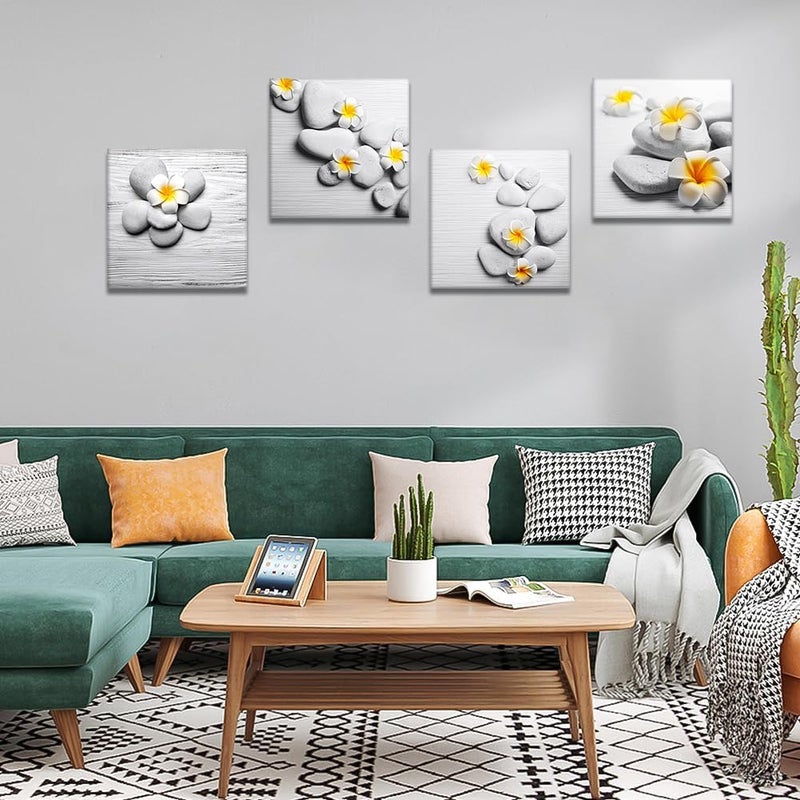 Artscope 4 Parts Canvas Print – Yellow Stones and Flowers on Canvas Wall Decoration for Bedroom - Image 2