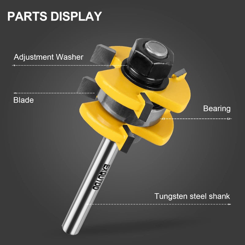 Exqutoo 2 Pieces 3 Teeth T Shape Tongue and Groove Router Bit Set 1/4 Inch Shank, Slot depth 1/4", Slot height 1/4",Shelves & Cabinet,Woodworking Tools (1/4 Shank) - Image 5