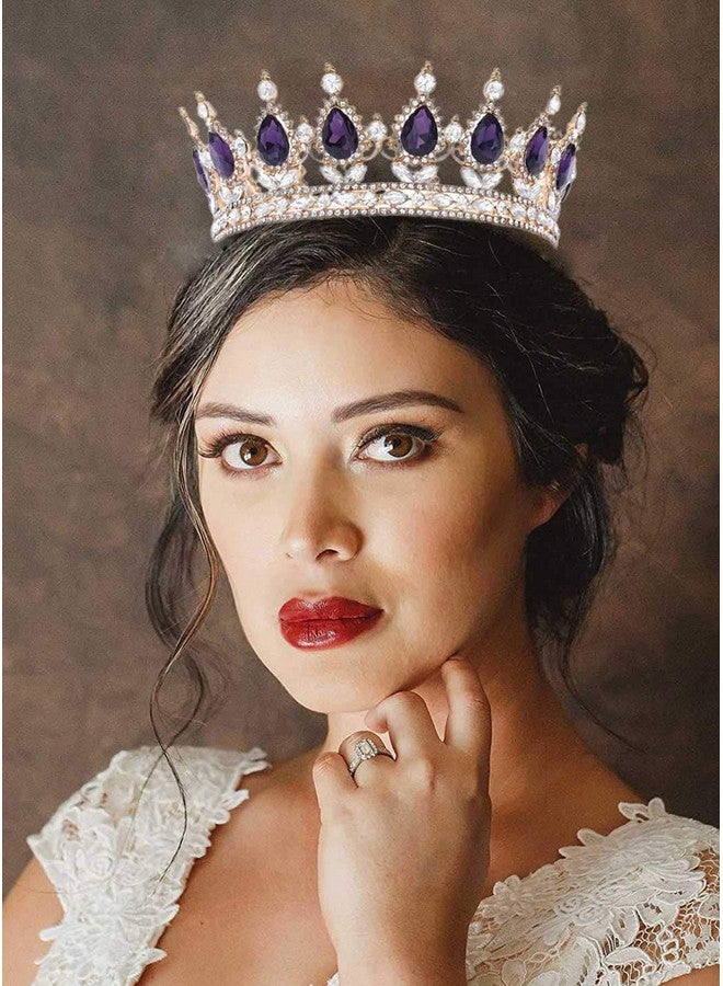 Foyte Baroque Queen Crown And Tiaras Sparkly Rhinestone Wedding Crown Bride Tiaras Princess Full Round Tiaras Headpieces For Women And Girls (Purple) - Image 4