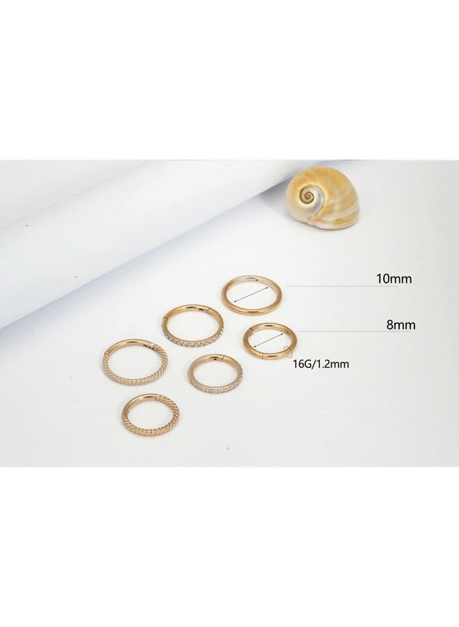 HQLA 16G 8mm 10mm Hinged Clicker Segment CZ Twisted Clicker Nose Rings Hoop Helix Cartilage Daith Tragus Sleeper Earrings Body Piercing for Women Men Girls, Stainless Steel, cubic zirconia - Image 3