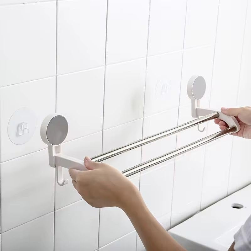 ELMVIA QXORE Wall Mounted Self Adhesive Magic Sticker Towel Holder in Bathroom/Towel Rod for Bathroom/Hangers for Clothes/Cloth Hanger for Wall/Towel Stand/Towel Napkin Holder (Double Towel Bar) - Image 2