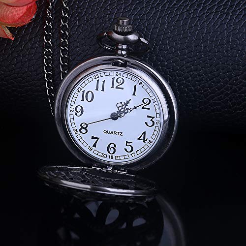 Dentily Vintage Octopus Hollow Quartz Pocket Watch Steampunk Black Pocket Watch with Necklace Chain - Image 4